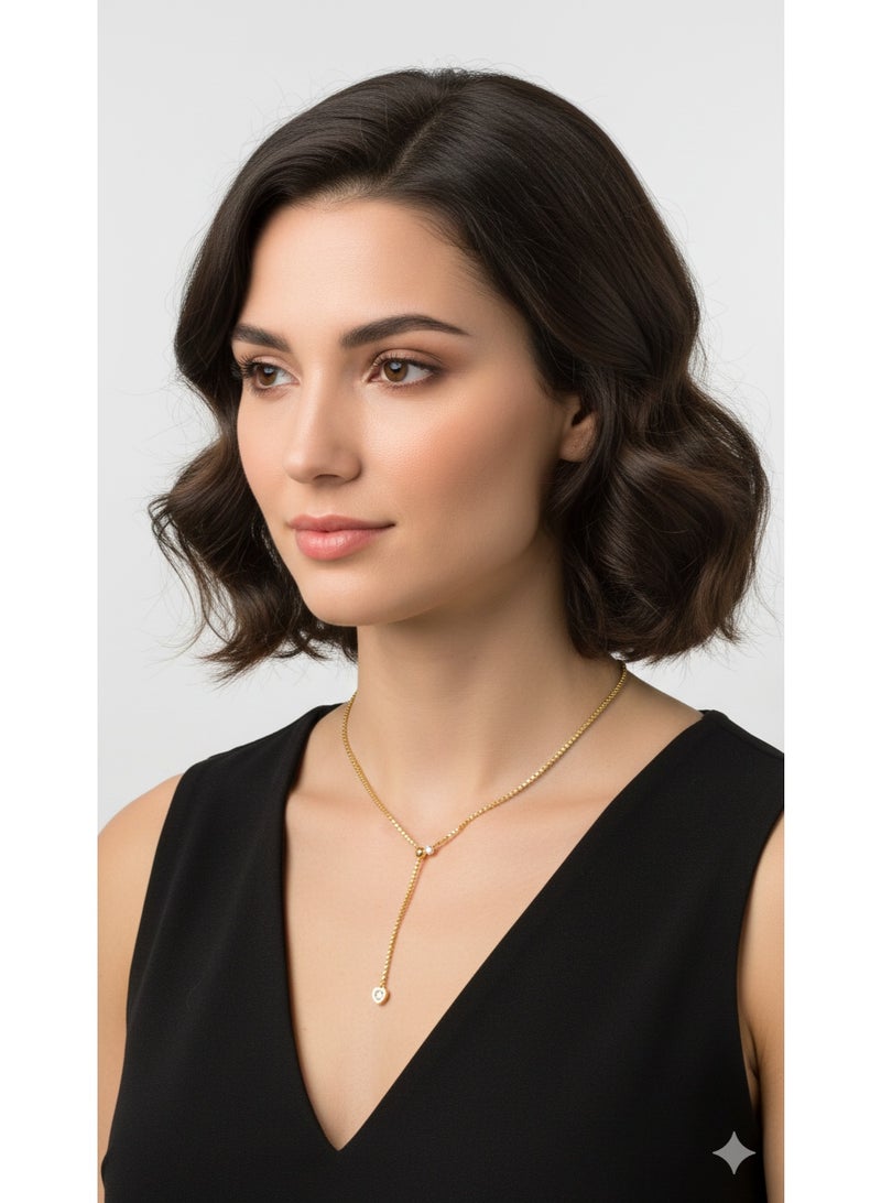 ورد سلسلة ذهبية ستانلس ستيل شكل قلب فص لامع - مقاومة للصدأ - Image 1